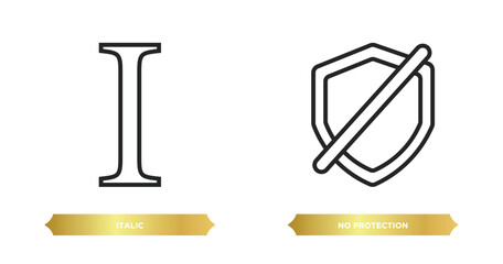 two editable outline icons from user interface concept. thin line icons such as italic, no protection vector.