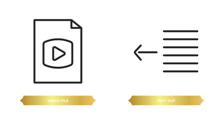 two editable outline icons from user interface concept. thin line icons such as video file, text out vector.