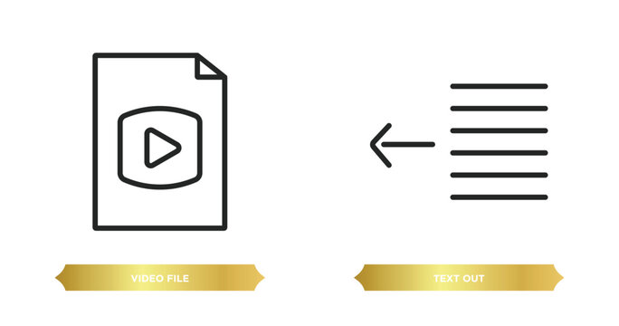 two editable outline icons from user interface concept. thin line icons such as video file, text out vector.