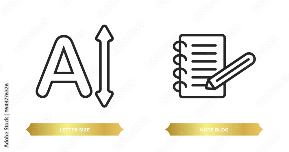 Poster two editable outline icons from user interface concept. thin line icons such as letter size, note bl