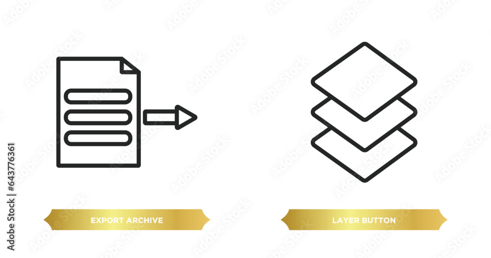 Poster two editable outline icons from user interface concept. thin line icons such as export archive, laye