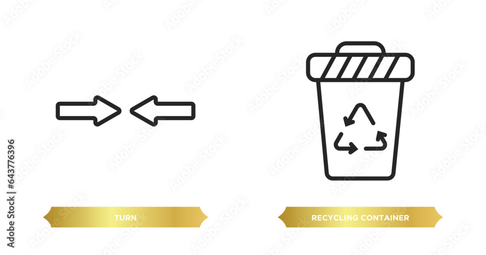 Poster two editable outline icons from user interface concept. thin line icons such as turn, recycling cont
