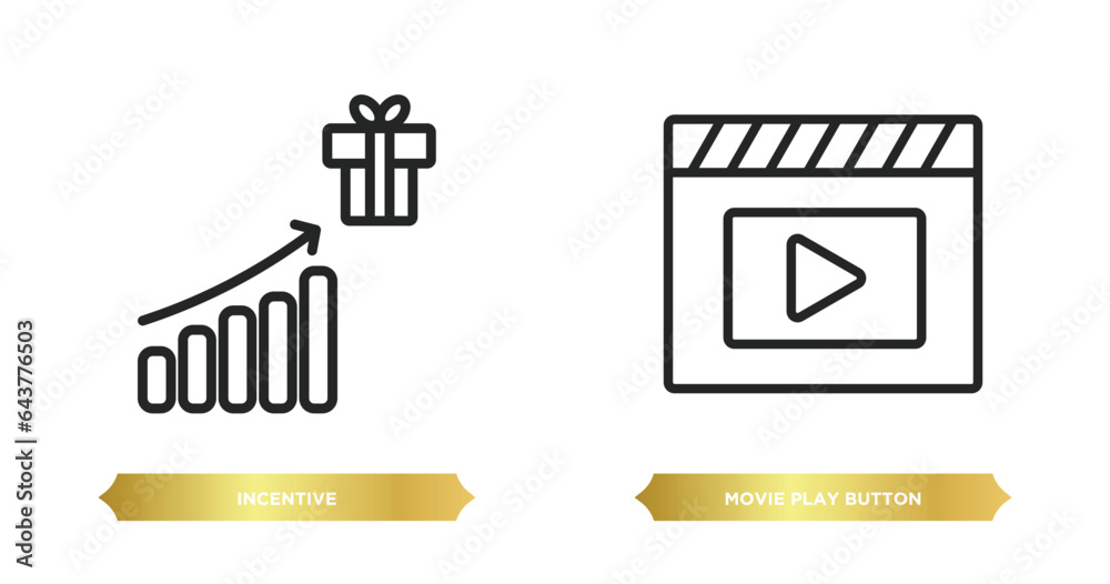 Poster two editable outline icons from user interface concept. thin line icons such as incentive, movie pla