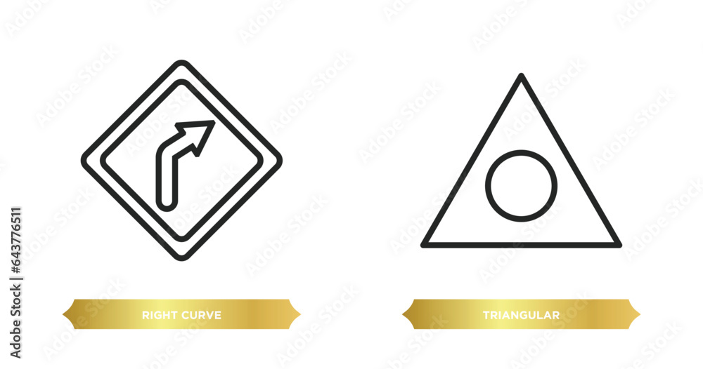 Poster two editable outline icons from user interface concept. thin line icons such as right curve, triangu