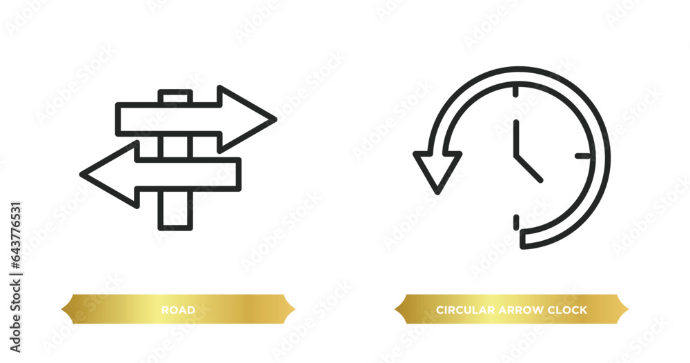 Poster two editable outline icons from user interface concept. thin line icons such as road, circular arrow