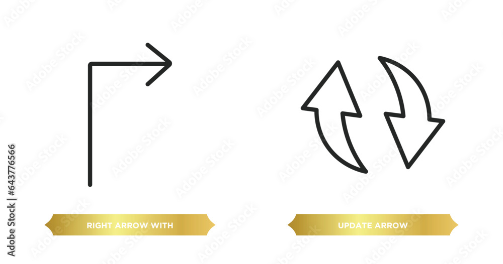 Poster two editable outline icons from user interface concept. thin line icons such as right arrow with tur
