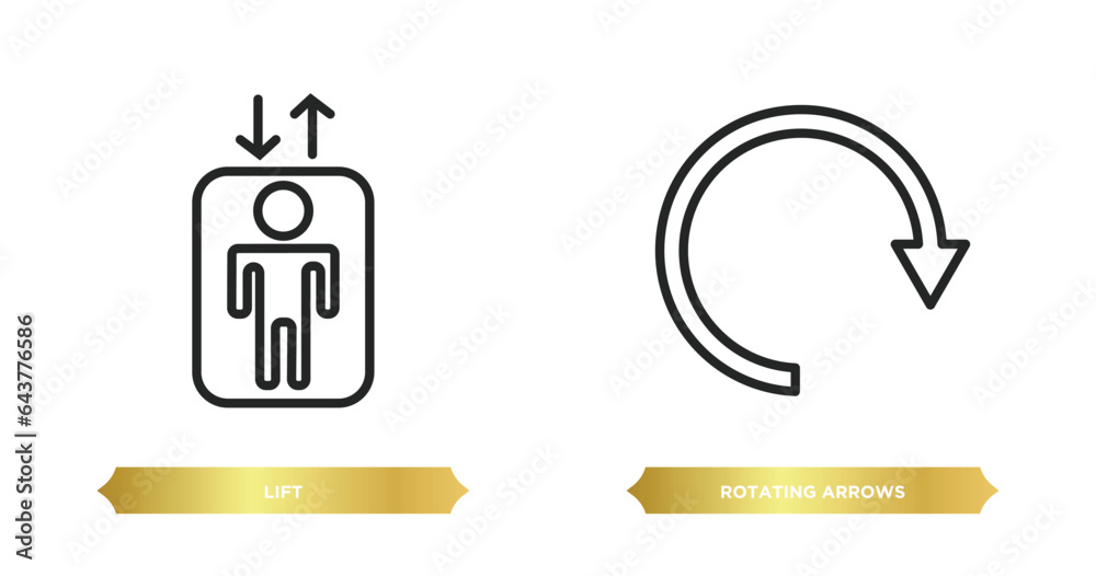 Poster two editable outline icons from user interface concept. thin line icons such as lift, rotating arrow
