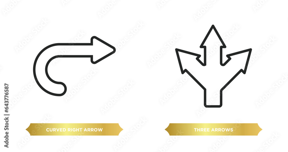 Poster two editable outline icons from user interface concept. thin line icons such as curved right arrow, 