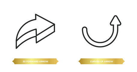 two editable outline icons from user interface concept. thin line icons such as 3d forward arrow, curved up arrow vector.