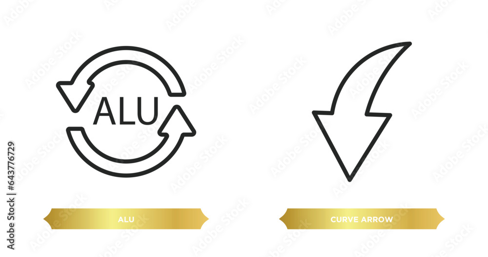 Poster two editable outline icons from user interface concept. thin line icons such as alu, curve arrow vec