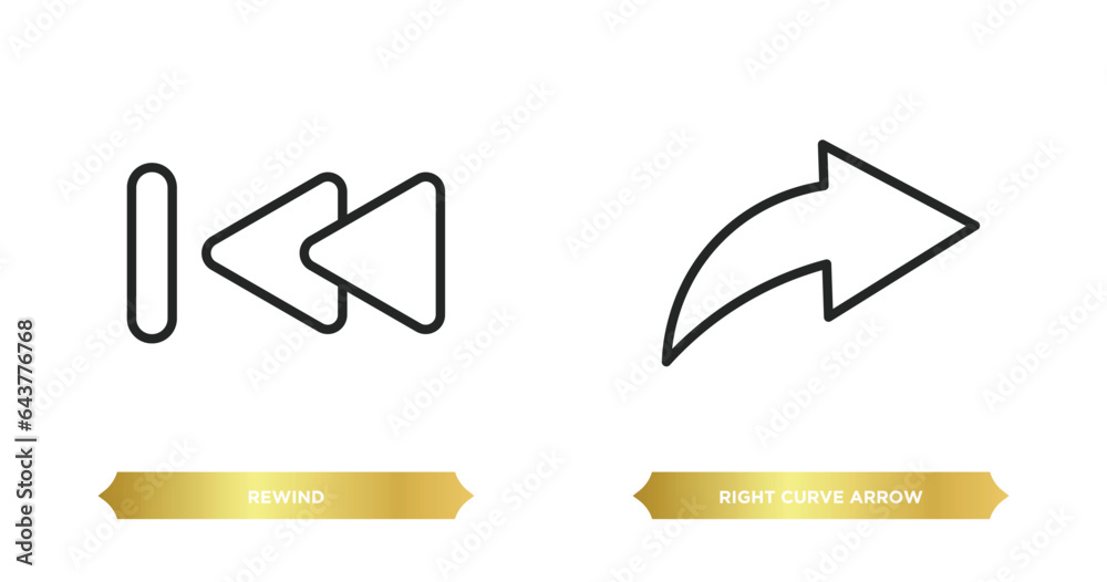 Poster two editable outline icons from user interface concept. thin line icons such as rewind, right curve 