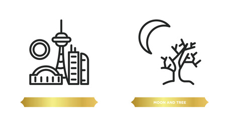 two editable outline icons from travel concept. thin line icons such as , moon and tree vector.