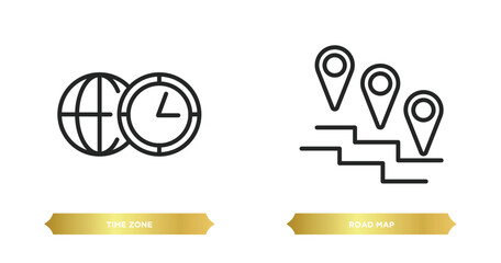 two editable outline icons from travel concept. thin line icons such as time zone, road map vector.