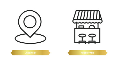 two editable outline icons from travel concept. thin line icons such as landmark, food stand vector.