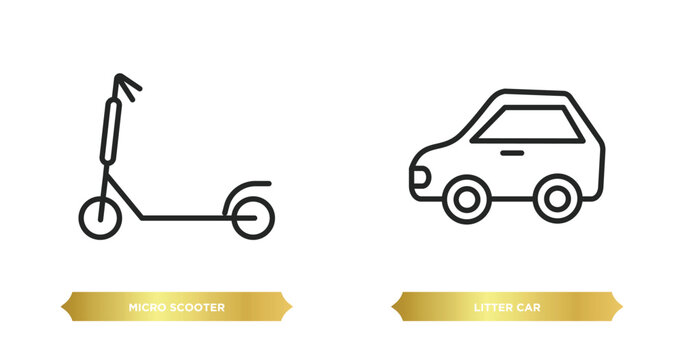 two editable outline icons from transportation concept. thin line icons such as micro scooter, litter car vector.