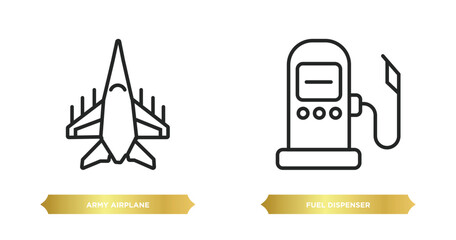 two editable outline icons from transportation concept. thin line icons such as army airplane, fuel dispenser vector.