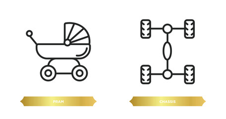 two editable outline icons from transport concept. thin line icons such as pram, chassis vector.