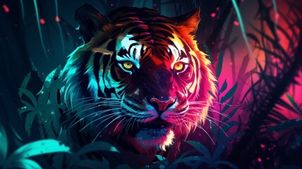 Obraz premium Abstract style painting tiger in jungle brush style Ai generated art