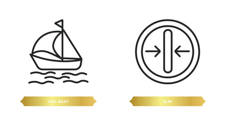 two editable outline icons from transport concept. thin line icons such as sail boat, slim vector.