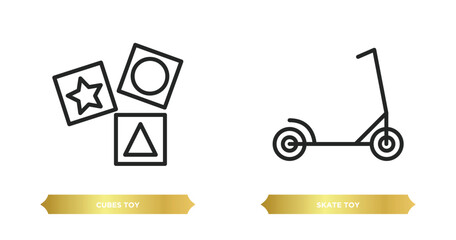 two editable outline icons from toys concept. thin line icons such as cubes toy, skate toy vector.