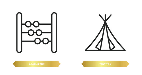 two editable outline icons from toys concept. thin line icons such as abacus toy, tent toy vector.