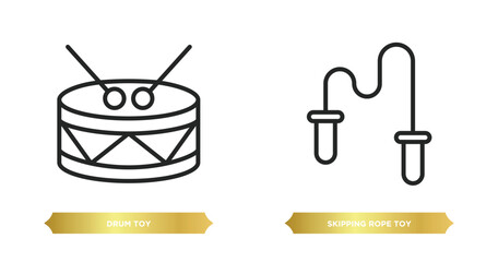 two editable outline icons from toys concept. thin line icons such as drum toy, skipping rope toy vector.