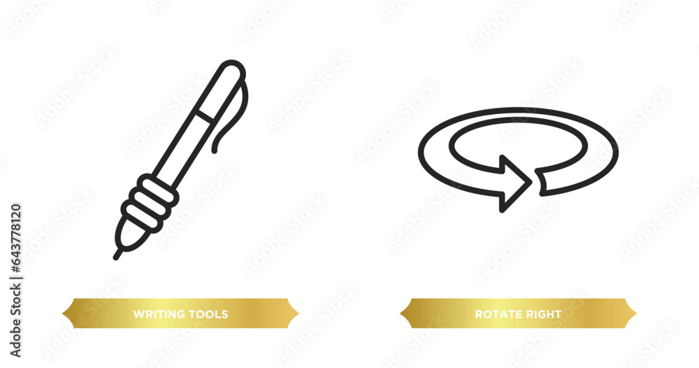 Poster two editable outline icons from tools and utensils concept. thin line icons such as writing tools, r