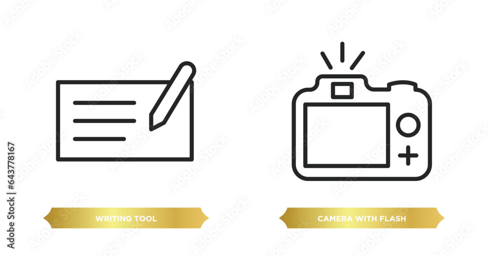 Poster two editable outline icons from tools and utensils concept. thin line icons such as writing tool, ca