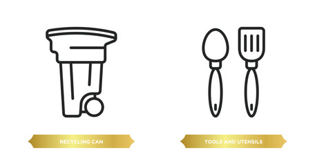 two editable outline icons from tools and utensils concept. thin line icons such as recycling can, tools and utensils vector.