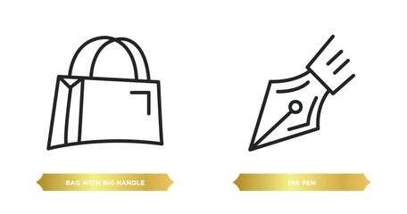 two editable outline icons from tools and utensils concept. thin line icons such as bag with big handle, ink pen vector.