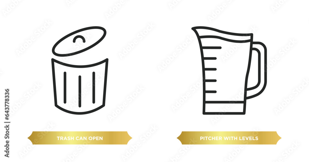 Poster two editable outline icons from tools and utensils concept. thin line icons such as trash can open, 