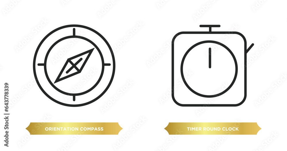 Poster two editable outline icons from tools and utensils concept. thin line icons such as orientation comp