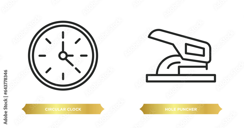 Poster two editable outline icons from tools and utensils concept. thin line icons such as circular clock, 