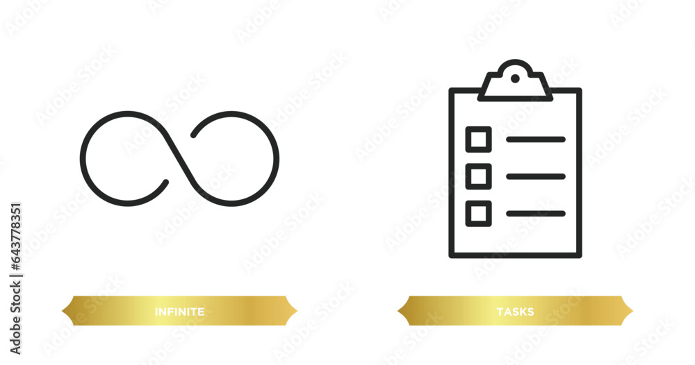 Poster two editable outline icons from time management concept. thin line icons such as infinite, tasks vec