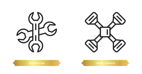 two editable outline icons from tools and utensils concept. thin line icons such as reparation, cross wrench vector.