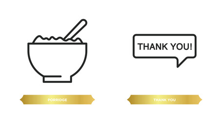 two editable outline icons from thanksgiving concept. thin line icons such as porridge, thank you vector.