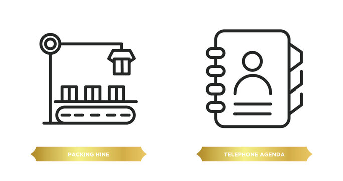 two editable outline icons from tools and utensils concept. thin line icons such as packing hine, telephone agenda vector.