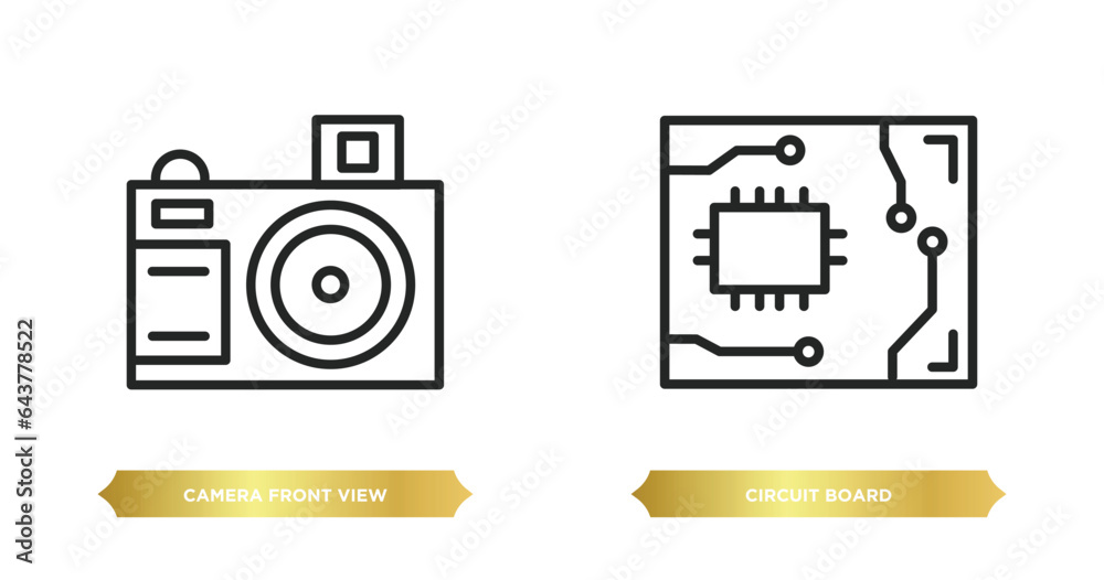 Poster two editable outline icons from technology concept. thin line icons such as camera front view, circu