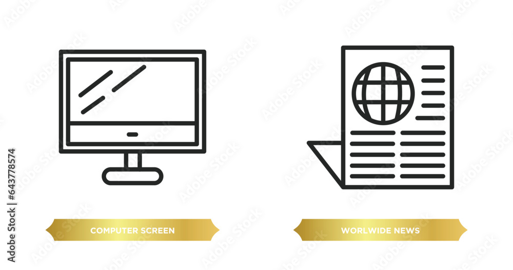 Poster two editable outline icons from technology concept. thin line icons such as computer screen linux, w