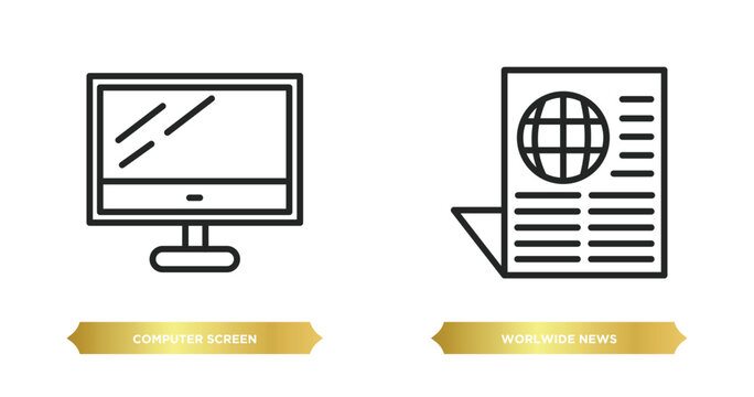 two editable outline icons from technology concept. thin line icons such as computer screen linux, worlwide news vector.