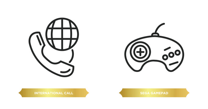 two editable outline icons from technology concept. thin line icons such as international call, sega gamepad vector.