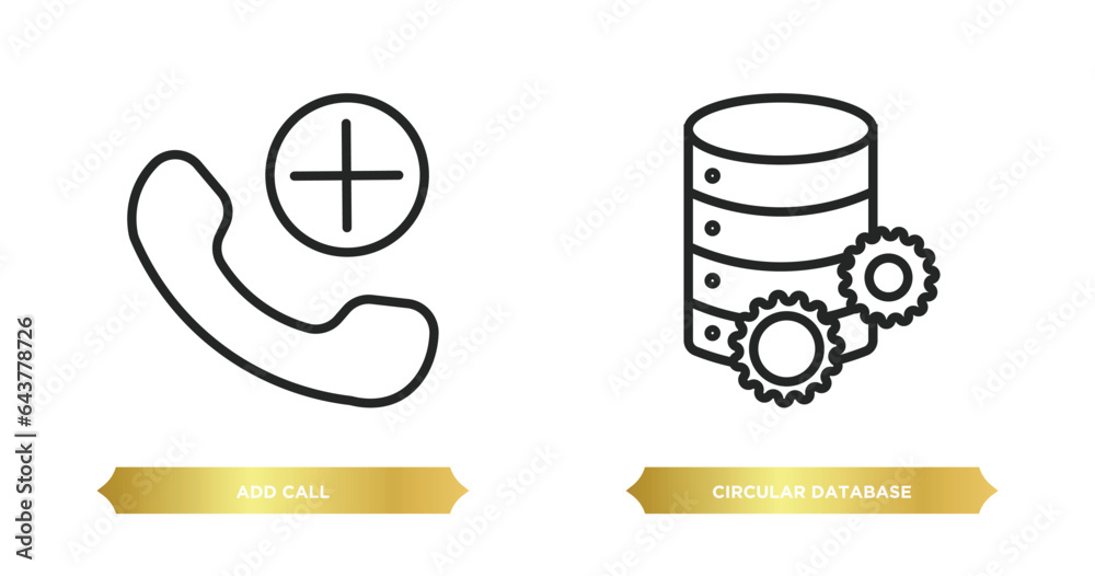 Aufkleber two editable outline icons from technology concept. thin line icons such as add call, circular datab