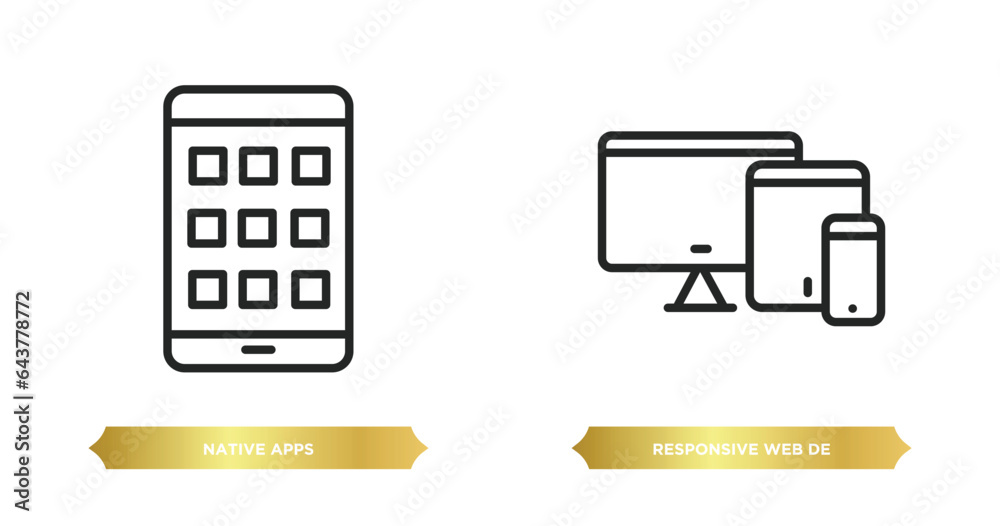 Poster two editable outline icons from technology concept. thin line icons such as native apps, responsive 