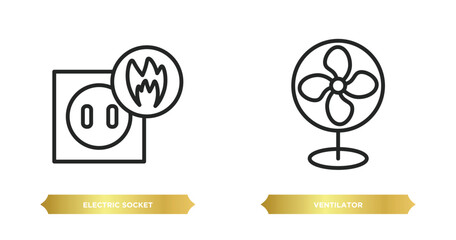 two editable outline icons from technology concept. thin line icons such as electric socket on fire, ventilator vector.