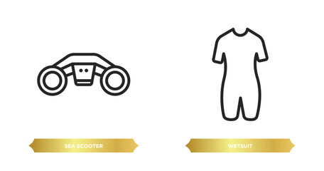 two editable outline icons from summer concept. thin line icons such as sea scooter, wetsuit vector.