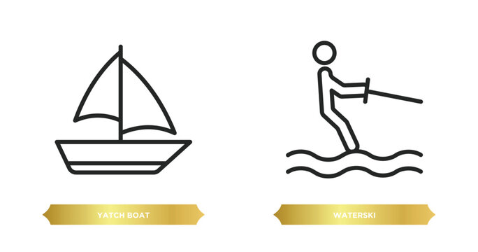 two editable outline icons from summer concept. thin line icons such as yatch boat, waterski vector.