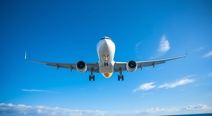 Fototapeta na wymiar airplane in the blue sky, airplane in the sky, flying airplane in the air, close-up of a airplane
