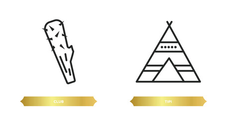 two editable outline icons from stone age concept. thin line icons such as club, tipi vector.