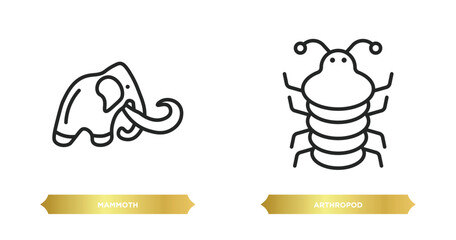 two editable outline icons from stone age concept. thin line icons such as mammoth, arthropod vector.