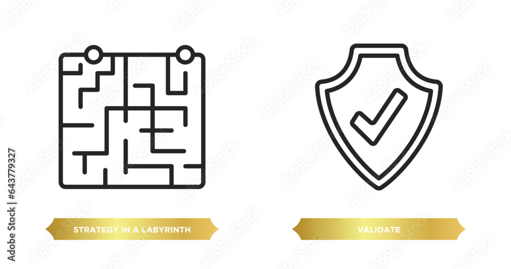 Poster two editable outline icons from startup stategy and concept. thin line icons such as strategy in a l